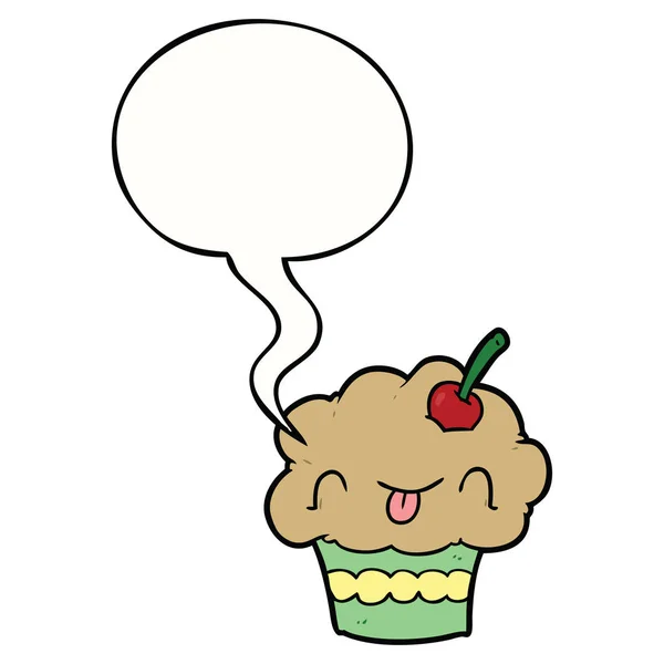 Drôle de dessin animé cupcake et bulle de parole — Image vectorielle