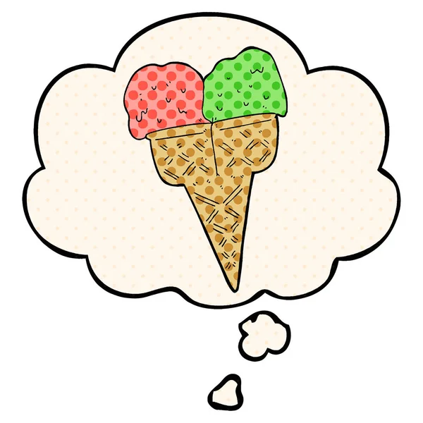 Sarjakuva jäätelöä ja ajattelin kupla sarjakuva tyyli — vektorikuva