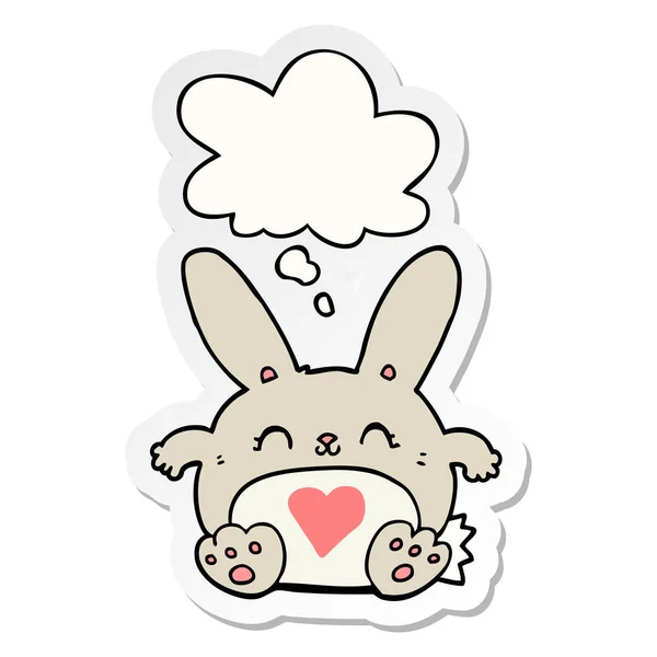 可爱的卡通兔子与爱的心和思想泡沫作为一个普林 — 图库矢量图片
