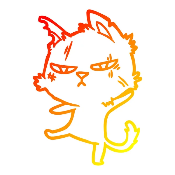 Warme kleurovergang lijntekening stoere cartoon kat — Stockvector