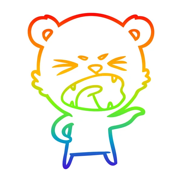 Rainbow gradient ligne dessin animé en colère ours polaire — Image vectorielle
