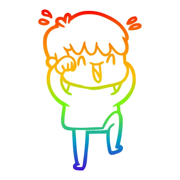 Rainbow gradient ligne dessin dessin animé rire garçon — Image vectorielle