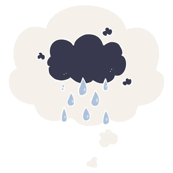 Nuage de dessin animé pluie et bulle de pensée dans le style rétro — Image vectorielle