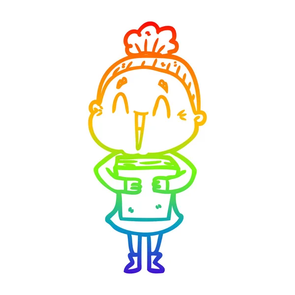 Regenboog gradiënt lijntekening cartoon gelukkig oude dame — Stockvector