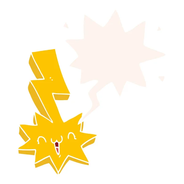 Cartoon lightning bolt and speech bubble in retro style — Stock Vector