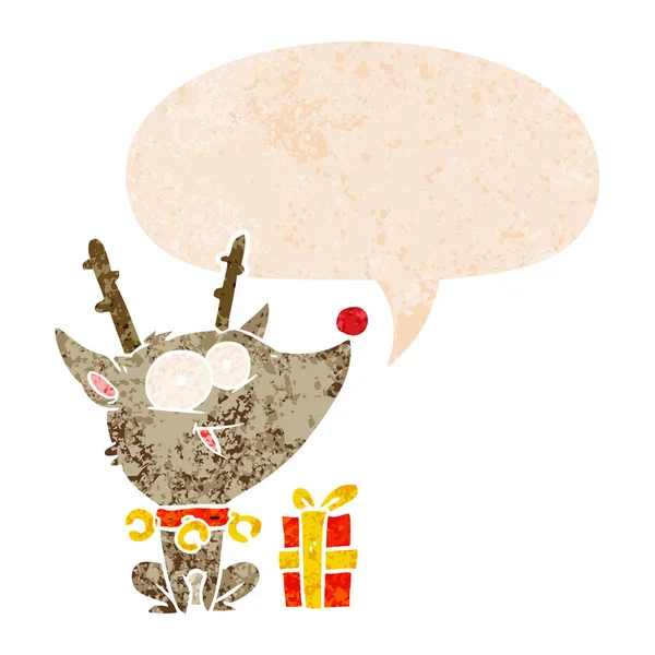 Мультфильм Рождество оленей и речи пузырь в ретро текстурированных с — стоковый вектор