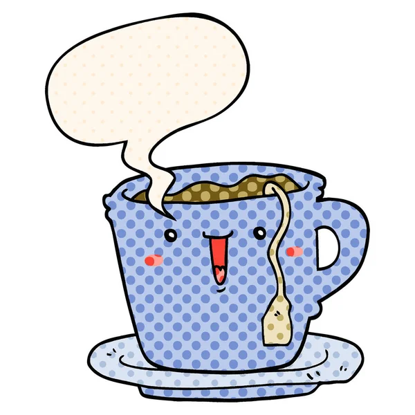 Cute Cartoon Cup i spoty i bańka mowy w komiksie styl — Wektor stockowy