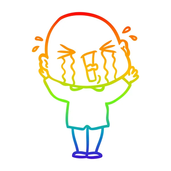 Rainbow gradient line ritning tecknad Crying Bald man — Stock vektor