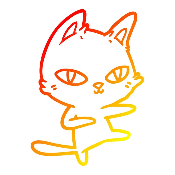 Línea de gradiente caliente dibujo dibujos animados gato baile — Vector de stock
