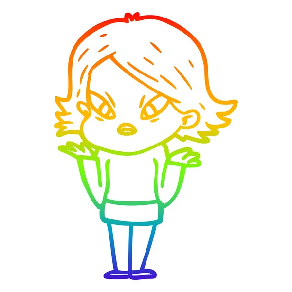 Arco-íris linha gradiente desenho cartoon estressado mulher — Vetor de Stock