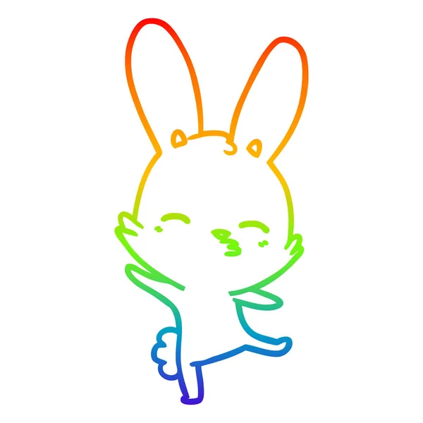 Rainbow gradient line drawing curious bunny cartoon — Stock Vector