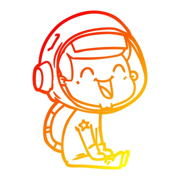 Warme Gradientenlinie zeichnet glücklichen Cartoon-Astronauten — Stockvektor