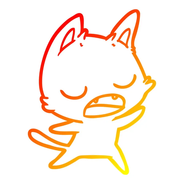 Warme kleurovergang lijntekening pratende kat cartoon — Stockvector