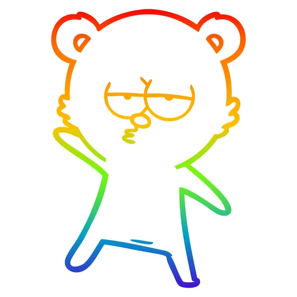 Rainbow gradient line drawing bored bear cartoon — Stock Vector