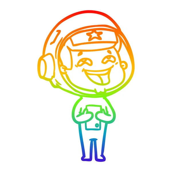 Regnbåge gradient linje ritning tecknad skrattande astronaut — Stock vektor