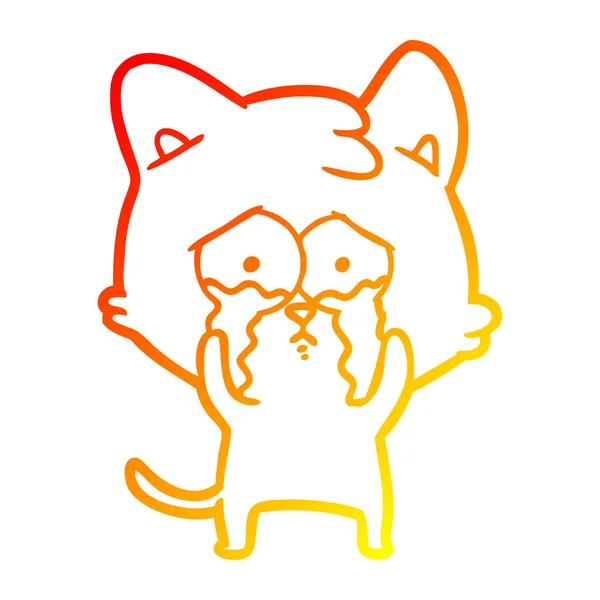 Caldo gradiente linea disegno cartone animato pianto gatto — Vettoriale Stock