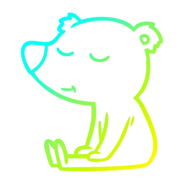 Холодная градиентная линия рисунок счастливый мультяшный медведь сидит — стоковый вектор
