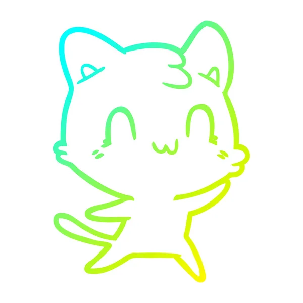 Frío gradiente línea dibujo dibujos animados feliz gato — Vector de stock