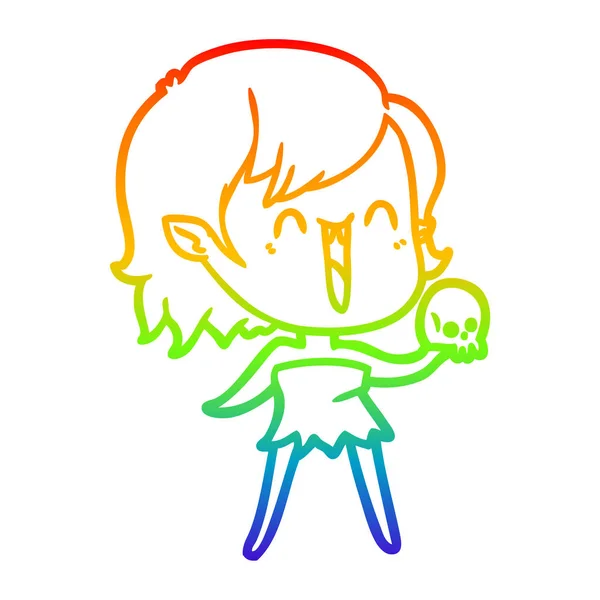 かわいい漫画幸せな吸血鬼の女の子を描く虹のグラデーションライン — ストックベクタ