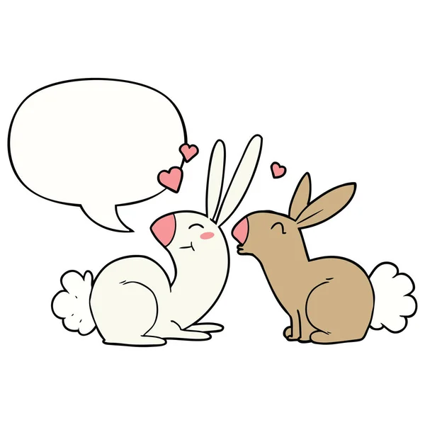 Conigli dei cartoni animati in amore e la bolla discorso — Vettoriale Stock