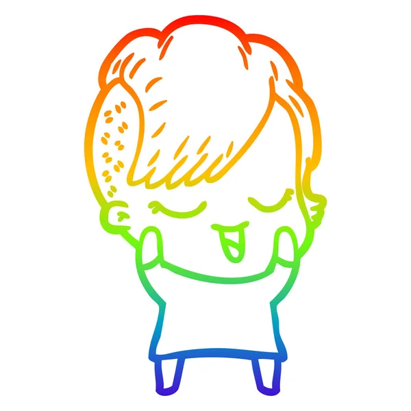 Arco iris gradiente línea dibujo feliz dibujos animados chica — Vector de stock