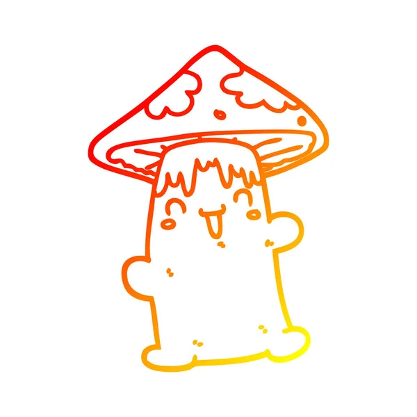 Chaud dégradé ligne dessin dessin personnage de champignon de dessin animé — Image vectorielle