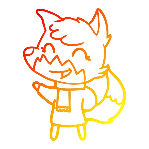 Linha gradiente quente desenho feliz cartoon fox — Vetor de Stock
