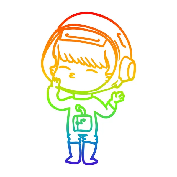 Gradient arc-en-ciel ligne dessin animé astronaute curieux Wonin — Image vectorielle