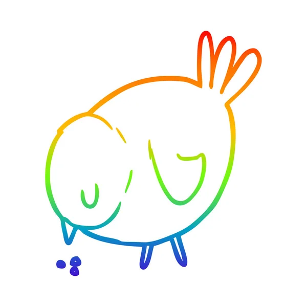 Regenbogen-Gradienten-Linie Zeichnung Karikatur pickenden Vogel — Stockvektor