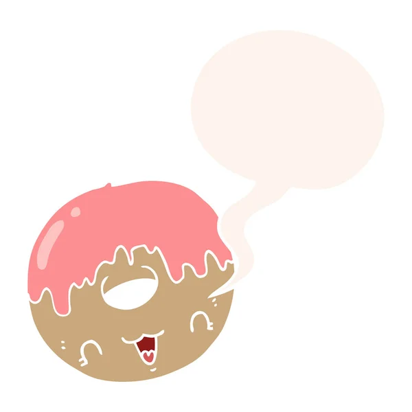 Retro tarzında sevimli karikatür donut ve konuşma balonu — Stok Vektör