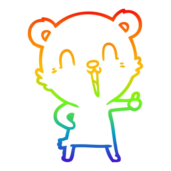 Linea gradiente arcobaleno disegno felice ridere cartone animato orso — Vettoriale Stock