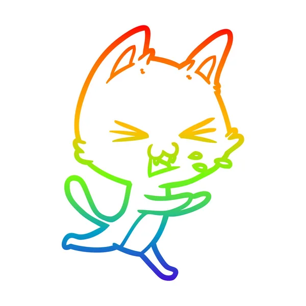 Arco iris gradiente línea dibujo dibujos animados gato siseo — Archivo Imágenes Vectoriales