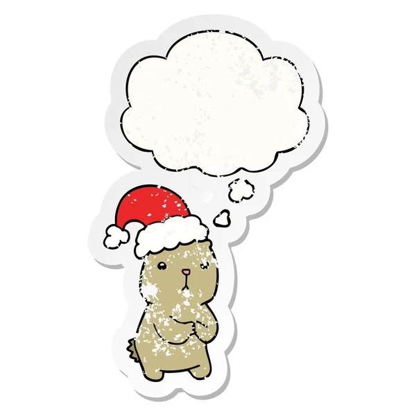 Dessin animé ours de Noël inquiétant et bulle de pensée comme une détresse — Image vectorielle