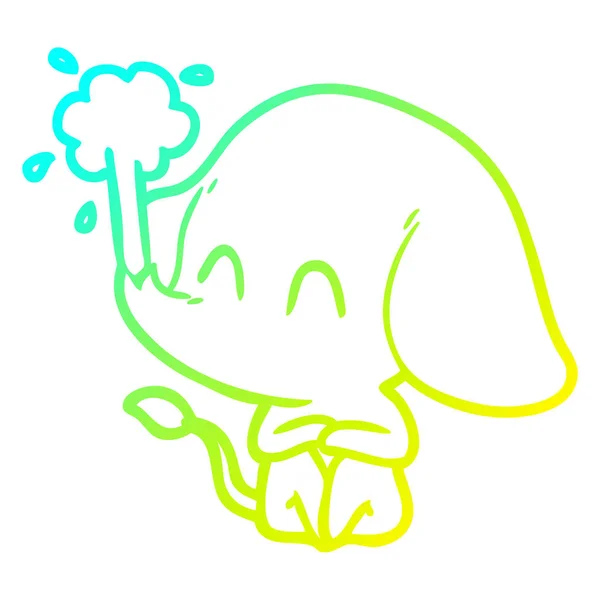 Linha gradiente frio desenho bonito desenho animado elefante jorrando água — Vetor de Stock