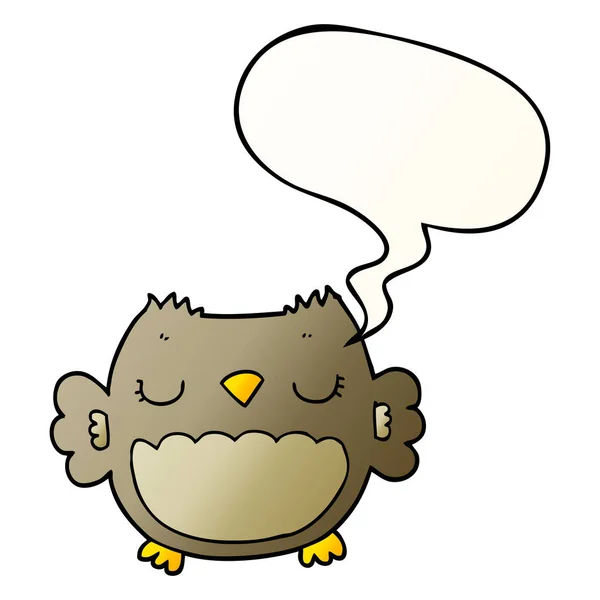 Cute cartoon owl and speech bubble in smooth gradient style — Stock Vector