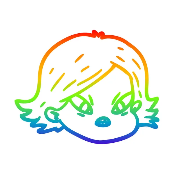 Rainbow gradient ligne dessin dessin animé visage féminin — Image vectorielle