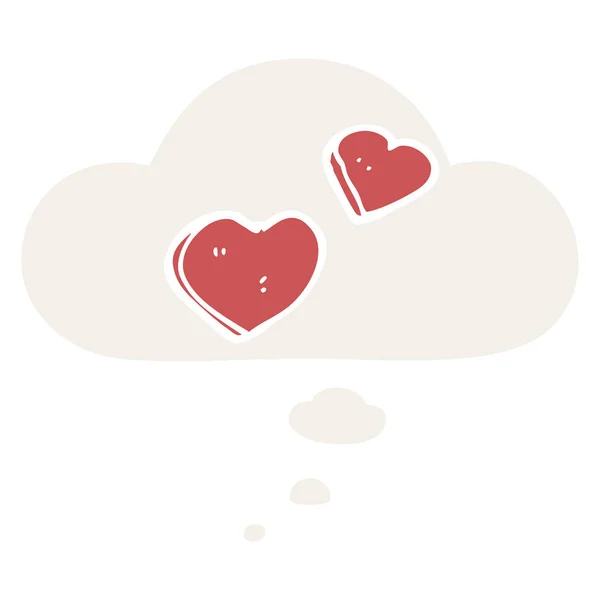 Kreslená milostná srdce a myšlenková bublina v retro stylu — Stockový vektor