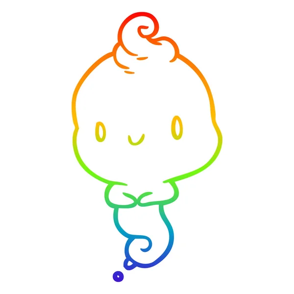 Rainbow gradient line drawing cute cartoon ghost — Stock Vector