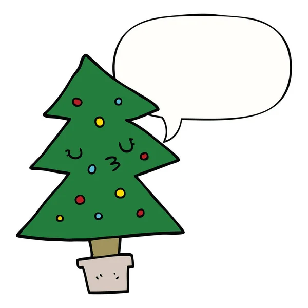Cartoon árvore de natal e bolha de fala — Vetor de Stock
