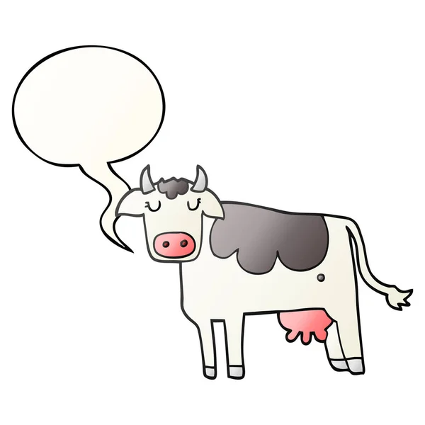 Vaca de dibujos animados y burbuja del habla en estilo gradiente suave — Archivo Imágenes Vectoriales