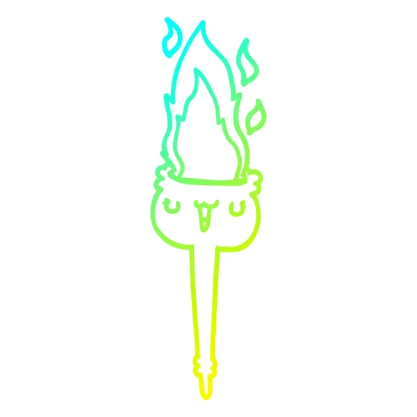 Gradient froid ligne dessin dessin animé flamboyant torche — Image vectorielle