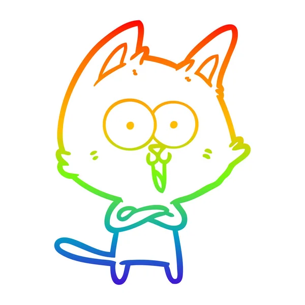 Rainbow gradient linje ritning rolig tecknad katt — Stock vektor