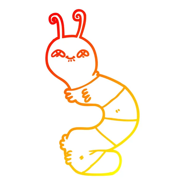 暖かいグラデーションライン描画漫画幸せな毛虫 — ストックベクタ