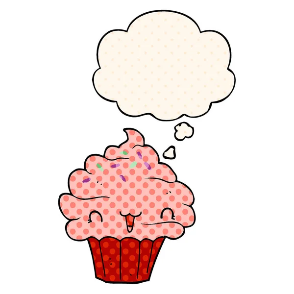 Mignon dessin animé cupcake givré et bulle de pensée dans la bande dessinée st — Image vectorielle