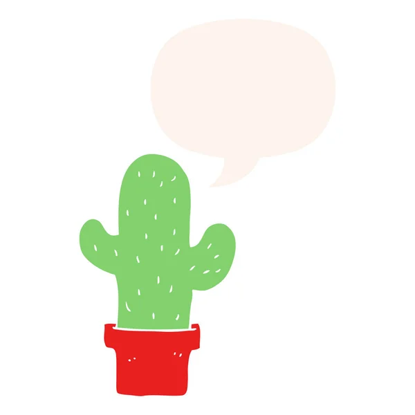 Cartoon cactus en toespraak bubble in retro stijl — Stockvector