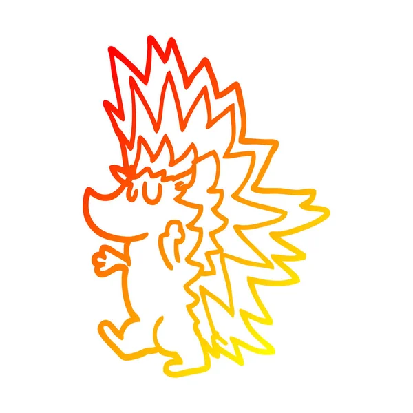 Linha de gradiente quente desenho cartoon ouriço spiky — Vetor de Stock