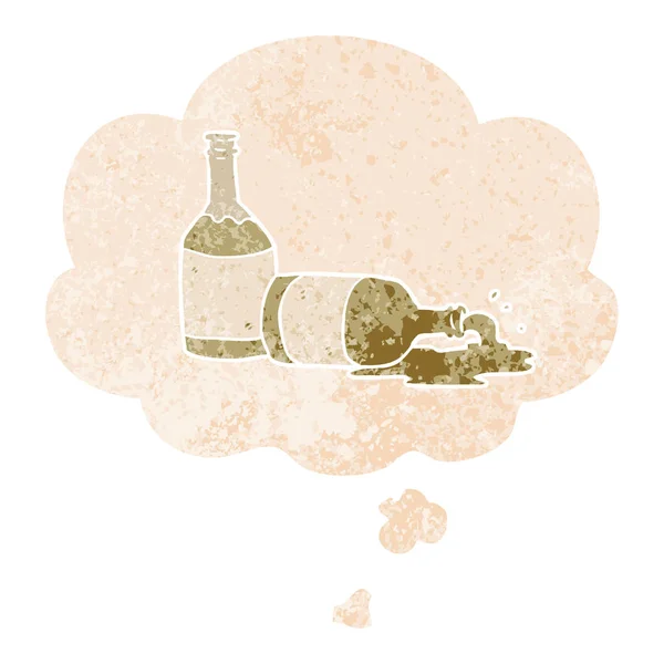 Мультфильм бутылки пива и мыслей пузырь в ретро текстурированный стиль — стоковый вектор