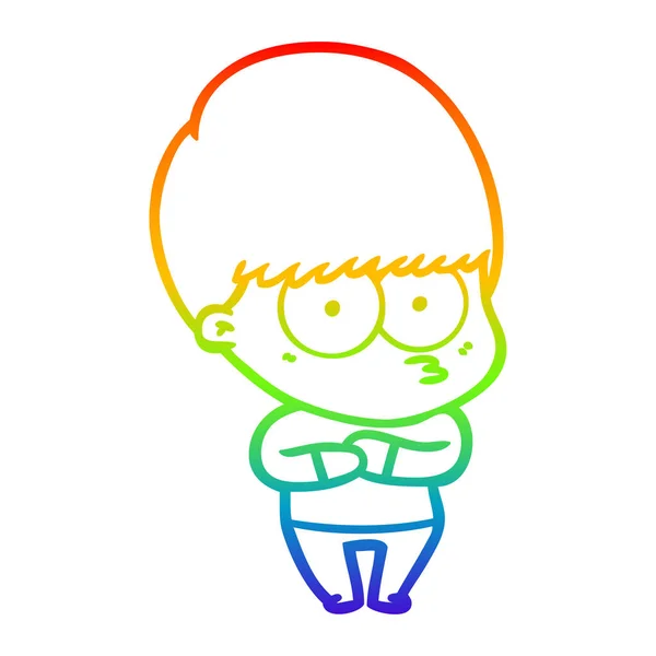Rainbow gradient ligne dessin nerveux dessin animé garçon — Image vectorielle