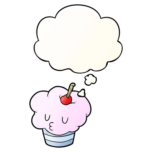 Cartoon cupcake en gedachte bubble in gladde gradiënt stijl — Stockvector