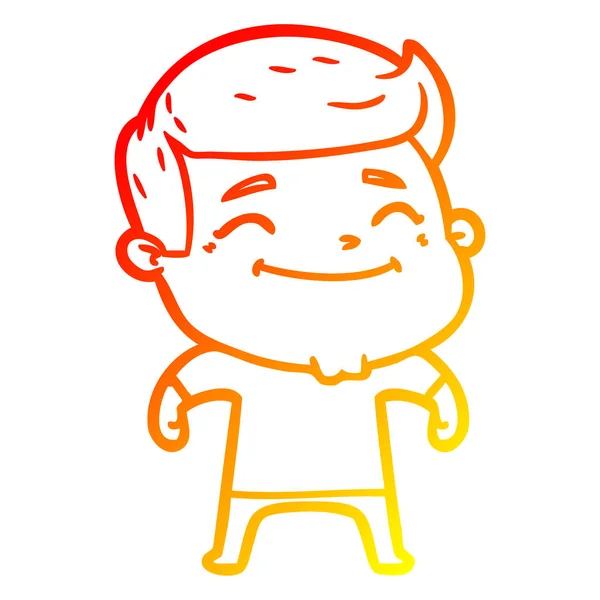 Warme kleurovergang lijntekening gelukkig cartoon man — Stockvector